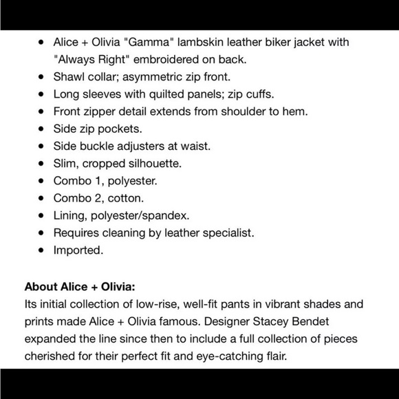 Alice + Olivia Black Leather Jacket “Always Right” - Picture 5 of 5